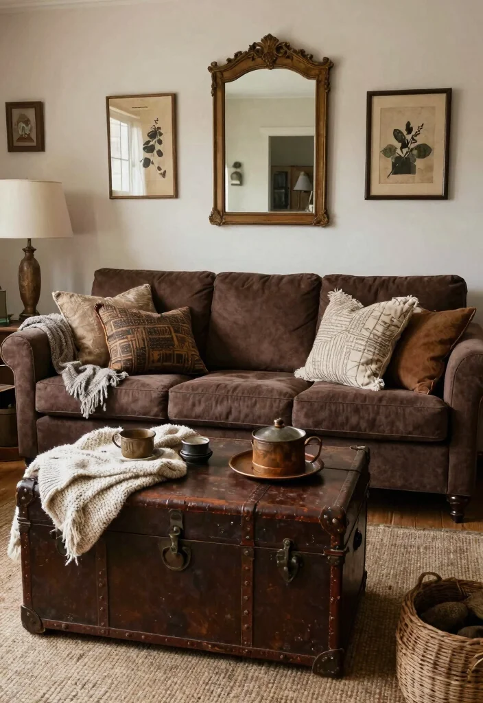 12 Dark Brown Couch Living Room Ideas That Feel Warm 35 12 Dark Brown Couch Living Room Ideas That Feel Warm 5. Rustic Accessories 0