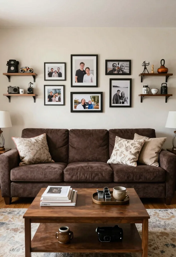 12 Dark Brown Couch Living Room Ideas That Feel Warm 38 12 Dark Brown Couch Living Room Ideas That Feel Warm 8. Personalized Decor 0