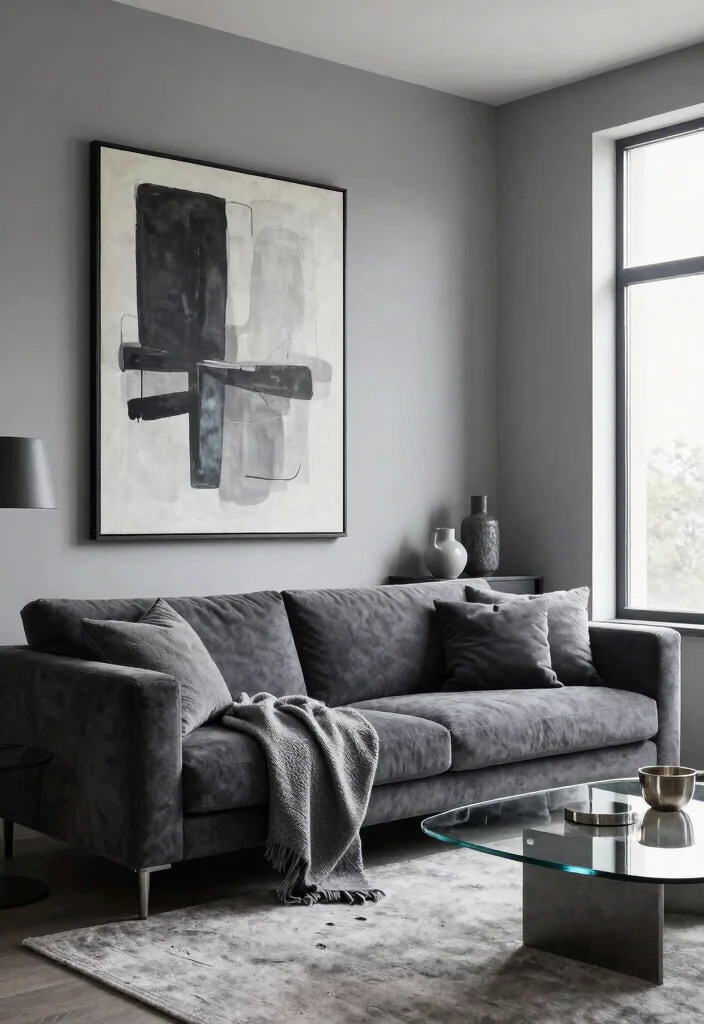 12 Dark Gray Couch Living Room Ideas with Modern Balance 2. Monochromatic Magic 0