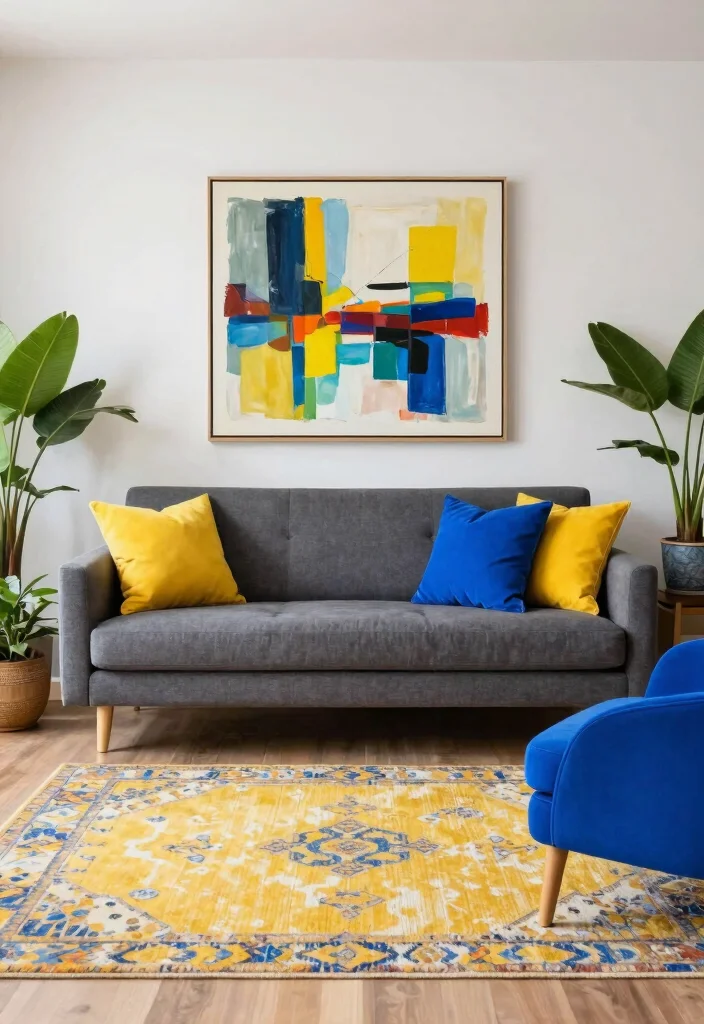 12 Dark Gray Couch Living Room Ideas with Modern Balance 3. Bold Accents for Vibrant Contrast 0