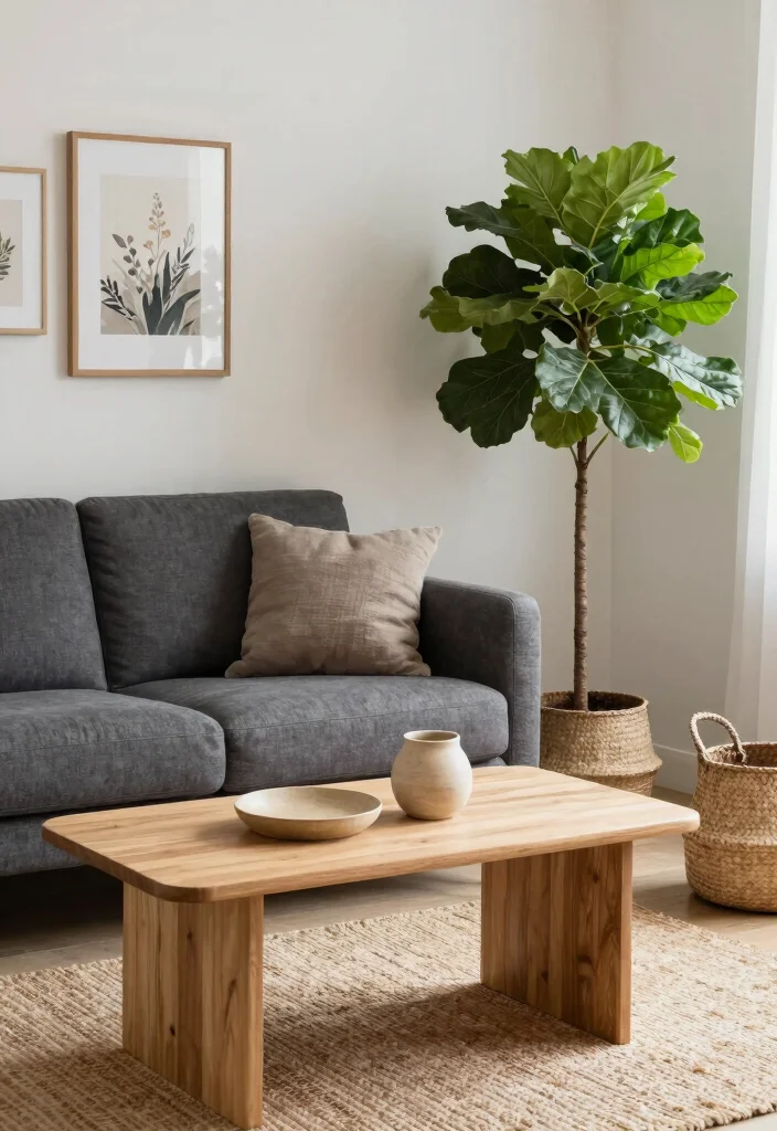 12 Dark Gray Couch Living Room Ideas with Modern Balance 4. Natural Elements for a Fresh Feel 0