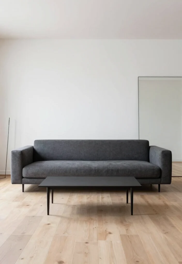 12 Dark Gray Couch Living Room Ideas with Modern Balance 6. Minimalist Approach to Maximize Space 0