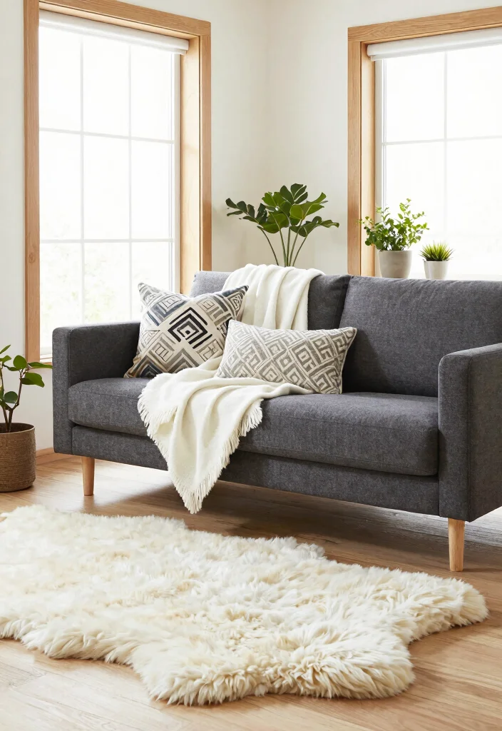 12 Dark Gray Couch Living Room Ideas with Modern Balance 7. Scandinavian Warmth and Comfort 0