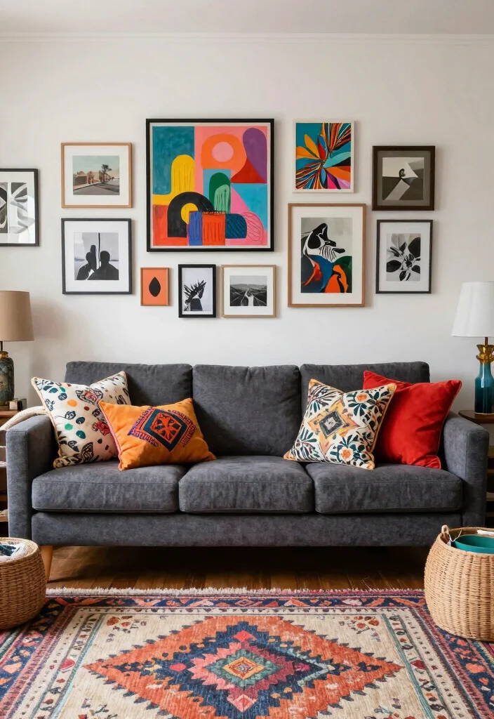 12 Dark Gray Couch Living Room Ideas with Modern Balance 8. Eclectic Style for Personalized Touch 0