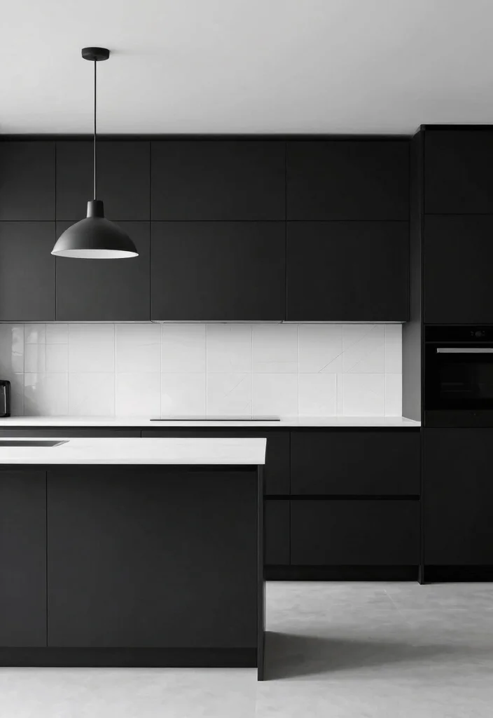 12 Dark Kitchen Ideas That Feel Dramatic and Cozy 7. Minimalist Black and White 0
