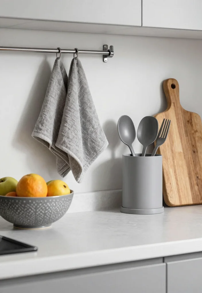 12 Gray Kitchen Ideas That Feel Clean and Timeless 11. Gray Accessories for Subtle Charm 0