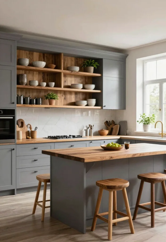 12 Gray Kitchen Ideas That Feel Clean and Timeless 7. Gray and Natural Wood for a Warm Touch 0