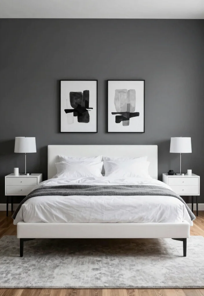 12 Grey and White Bedroom Ideas That Feel Calm and Clean 1 12 Grey and White Bedroom Ideas That Feel Calm and Clean 1. Monochrome Magic 0