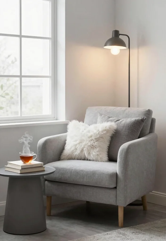 12 Grey and White Bedroom Ideas That Feel Calm and Clean 39 12 Grey and White Bedroom Ideas That Feel Calm and Clean 9. Cozy Reading Nook 0