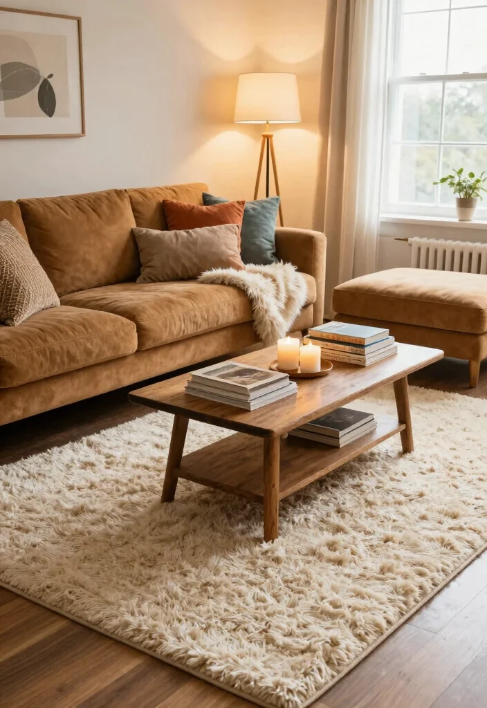 12 Living Room Carpet Ideas That Instantly Warm the Space 10. Shag Rugs for Cozy Comfort 0