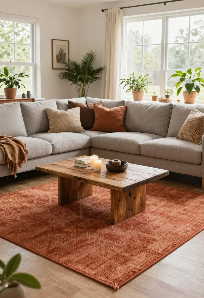 12 Living Room Carpet Ideas That Instantly Warm the Space 5. Earthy Toned Rugs 0