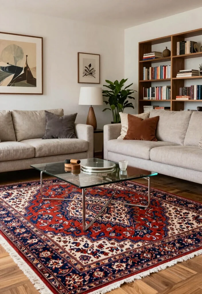 12 Living Room Carpet Ideas That Instantly Warm the Space 7. Vintage Persian Rugs 0