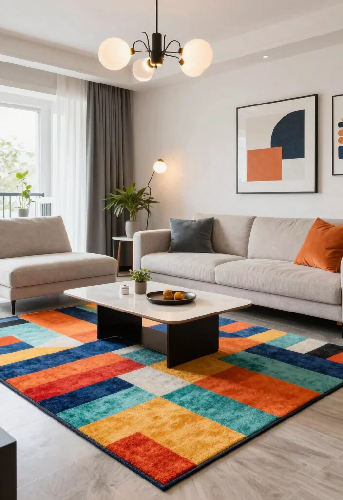 12 Living Room Carpet Ideas That Instantly Warm the Space 8. Geometric Patterns 0