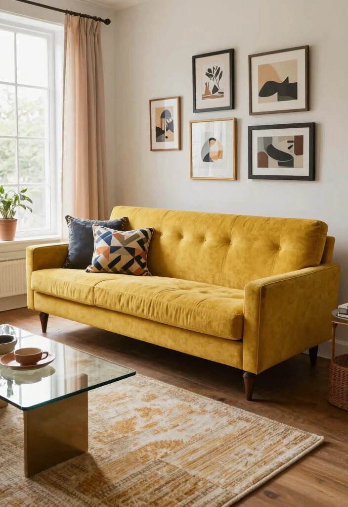 12 Living Room Couch Ideas That Anchor the Space 2. Vintage Charm with Modern Twist 0