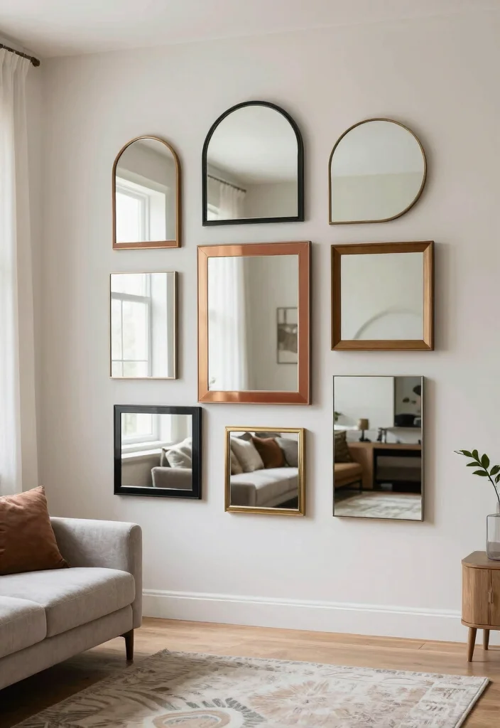 12 Living Room Mirror Ideas That Open the Space 12. Artful Mirror Arrangements 0