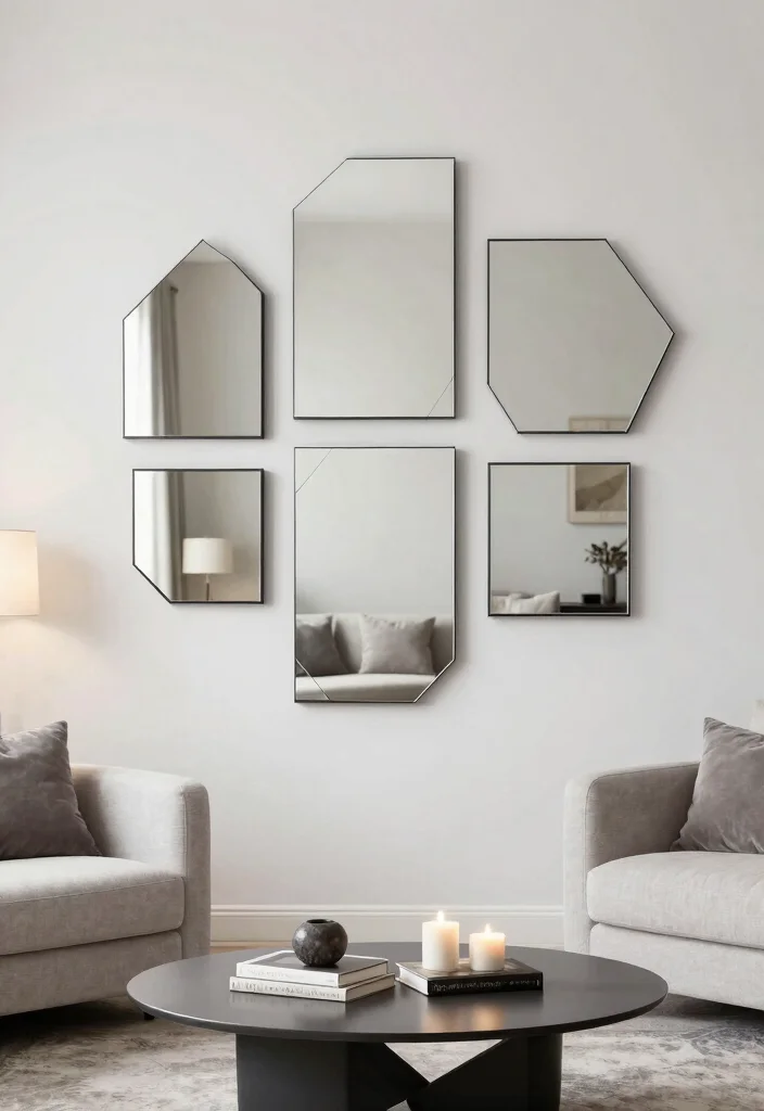 12 Living Room Mirror Ideas That Open the Space 2. Geometric Mirrors 0