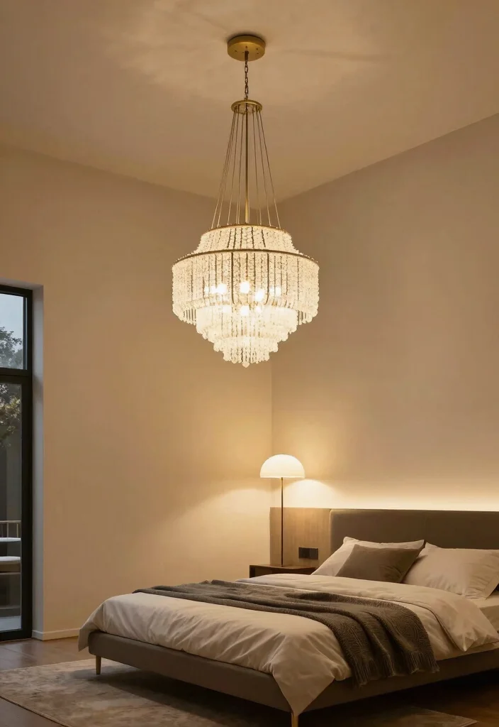 12 Loft Bedroom Ideas That Feel Airy and Modern 17 12 Loft Bedroom Ideas That Feel Airy and Modern 7. Statement Lighting 0