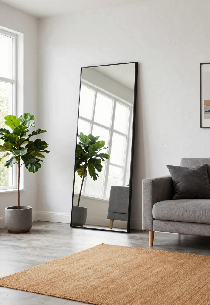 12 Mirror Ideas for Living Rooms That Add Light 1. Oversized Floor Mirrors 0