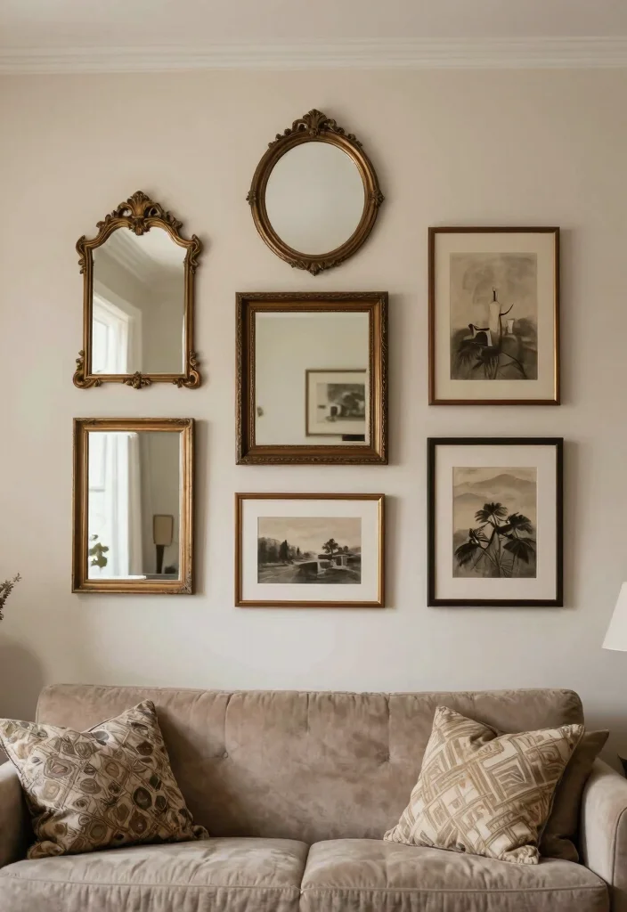 12 Mirror Ideas for Living Rooms That Add Light 2. Gallery Walls with Mirrors 0