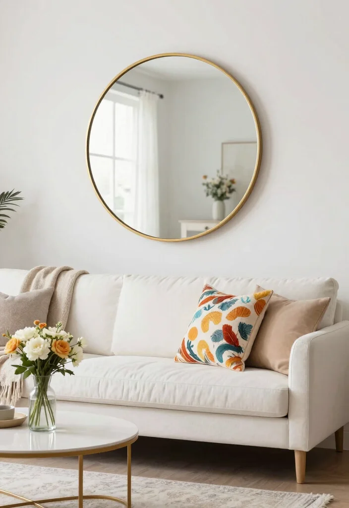 12 Mirror Ideas for Living Rooms That Add Light 3. Round Mirrors for Soft Elegance 0