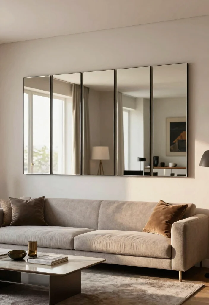 12 Mirror Ideas for Living Rooms That Add Light 7. Multi Panel Mirrors 0