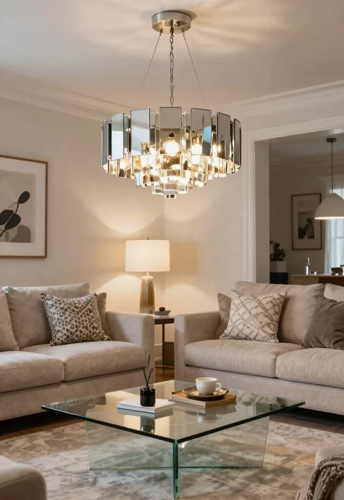 12 Mirror Ideas for Living Rooms That Add Light 8. Mirrored Lighting Fixtures 0