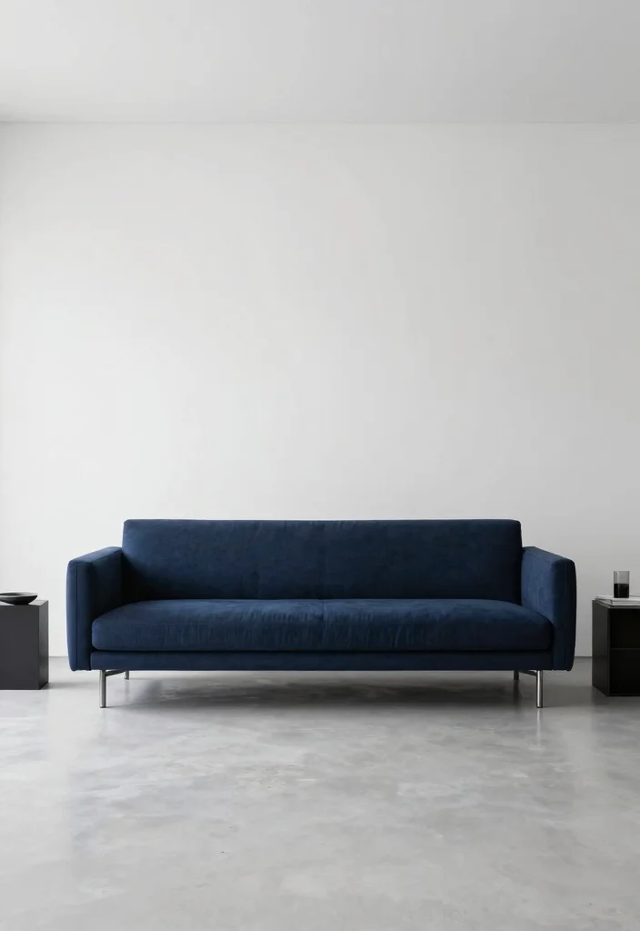 12 Navy Blue Sofa Living Room Ideas That Feel Rich 8. Minimalist Approach for a Clean Look 0