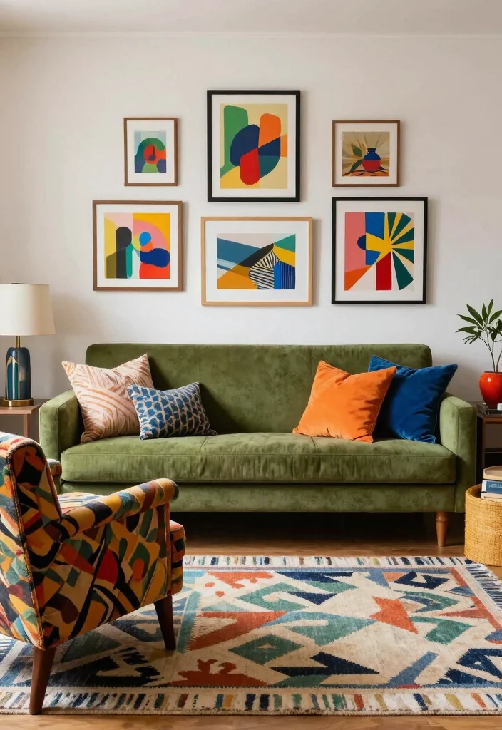 12 Olive Green Sofa Living Room Ideas That Feel Trendy 5. Eclectic Mix and Match 0