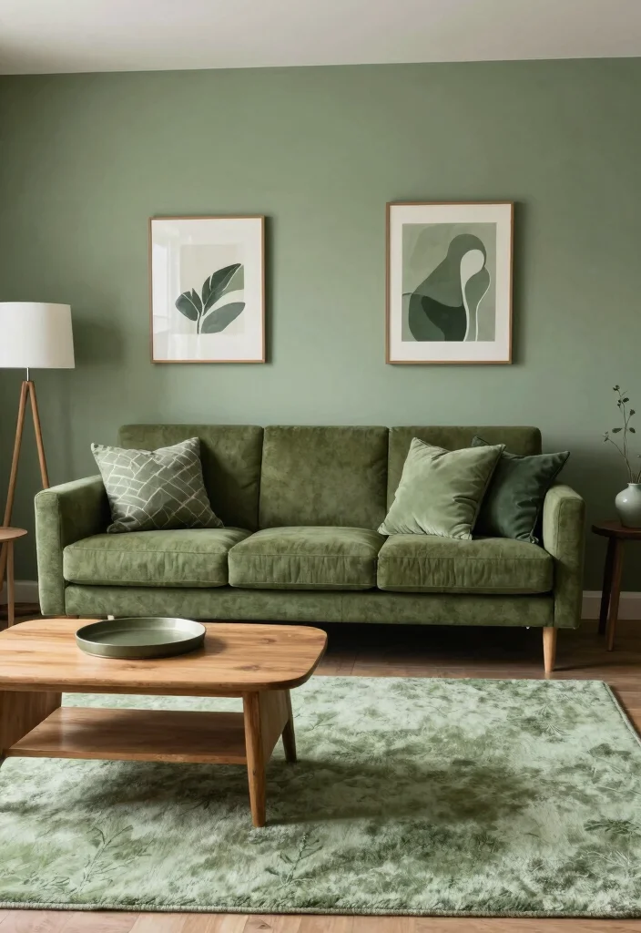 12 Olive Green Sofa Living Room Ideas That Feel Trendy 9. Monochrome Magic 0