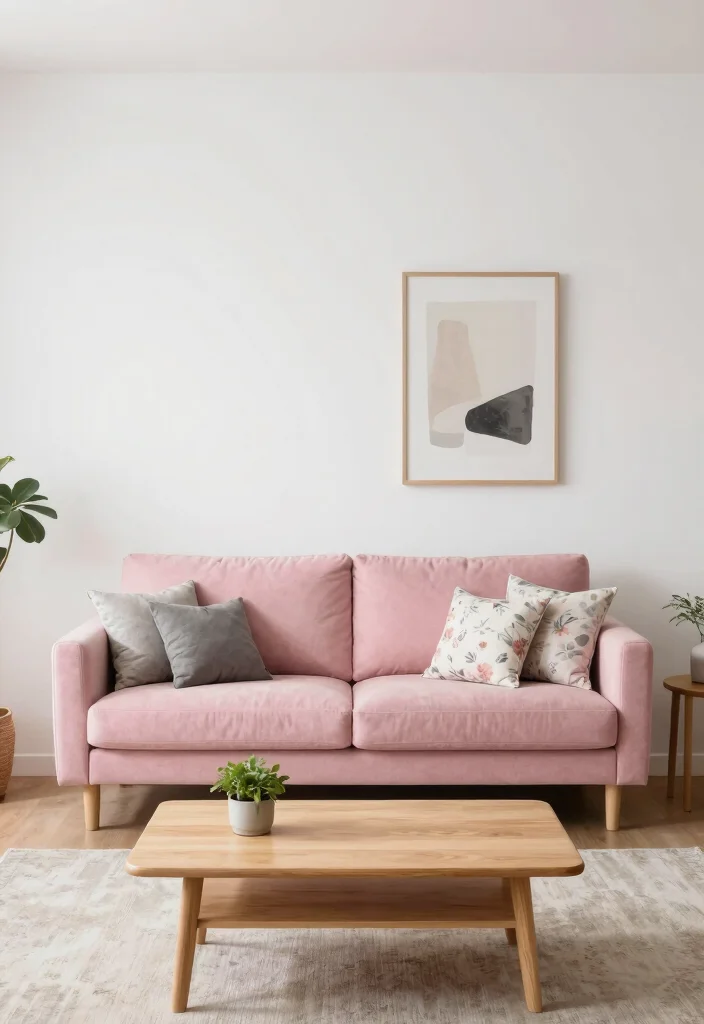 12 Pink Living Room Ideas That Feel Soft and Modern 1 12 Pink Living Room Ideas That Feel Soft and Modern 1. Minimalist Blush Pink Sofa 0