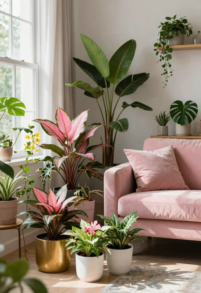 12 Pink Living Room Ideas That Feel Soft and Modern 51 12 Pink Living Room Ideas That Feel Soft and Modern 11. Indoor Plants with Pink Accents 0