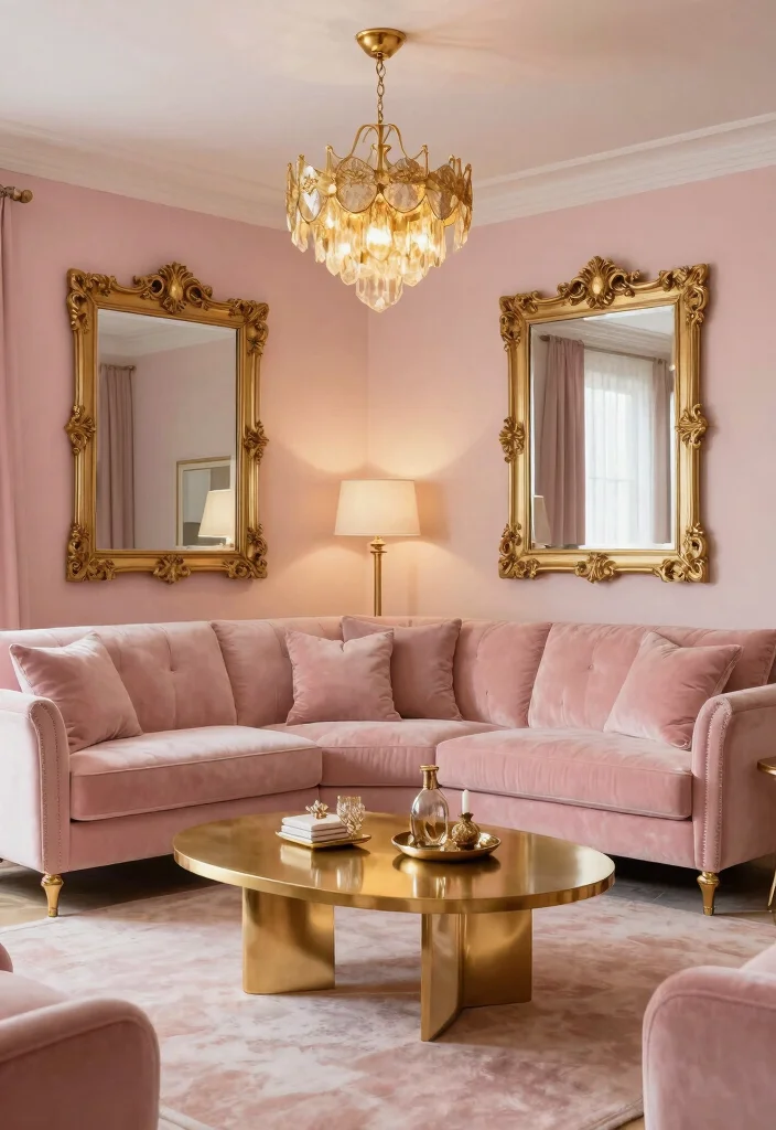 12 Pink Living Room Ideas That Feel Soft and Modern 36 12 Pink Living Room Ideas That Feel Soft and Modern 6. Blush and Gold Accents 0