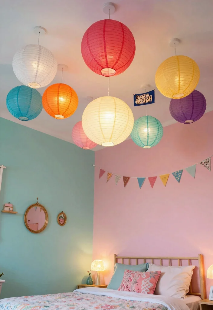 12 Preteen Girls Bedroom Ideas That Feel Trendy 9. Colorful Ceiling Decor 0