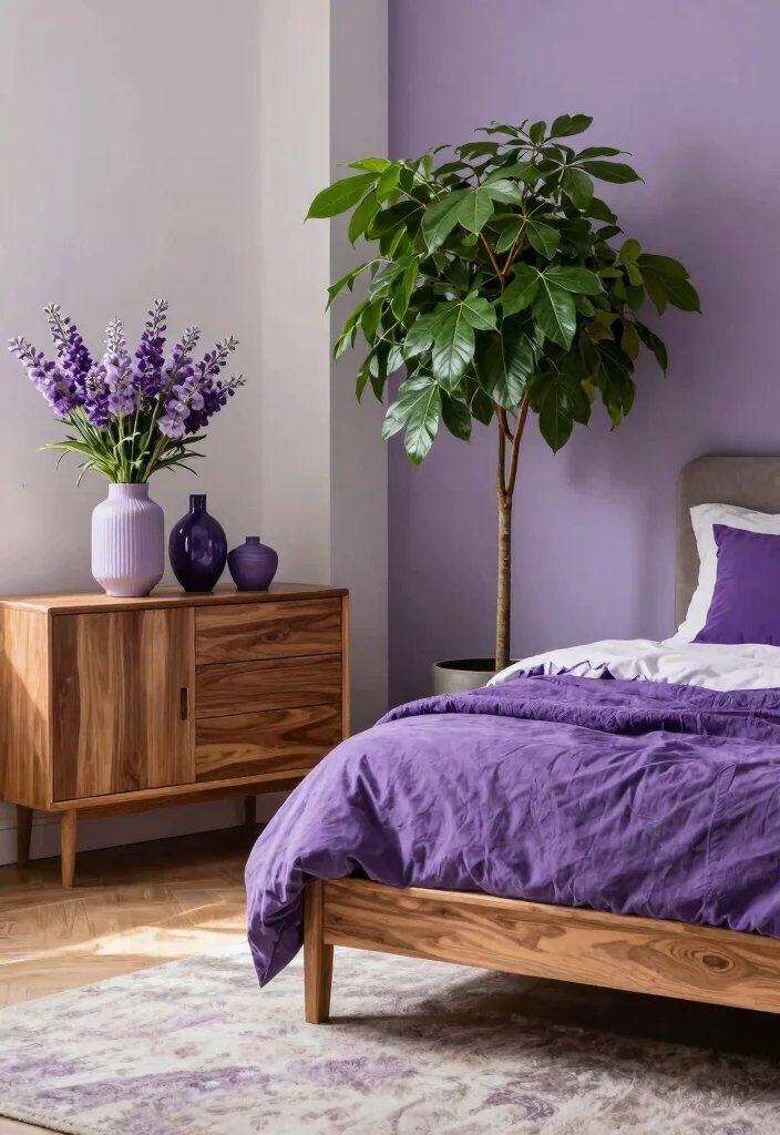 12 Purple Bedroom Ideas That Feel Stylish Not Loud 12. Purple and Nature Fusion 0