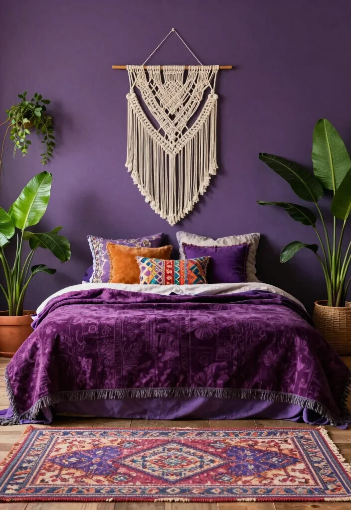 12 Purple Bedroom Ideas That Feel Stylish Not Loud 7. Bohemian Purple Retreat 0