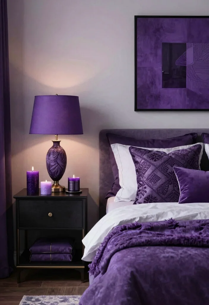 12 Purple Bedroom Ideas That Feel Stylish Not Loud 9. Chic Purple Accessories 0