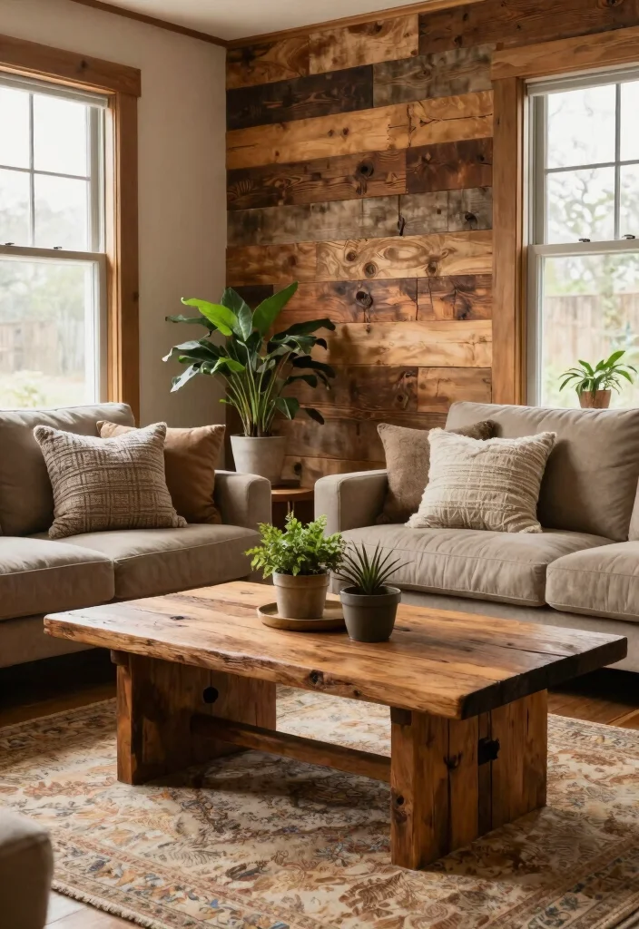 12 Rustic Living Room Ideas with Natural Texture 1 12 Rustic Living Room Ideas with Natural Texture 1. Embrace Reclaimed Wood 0