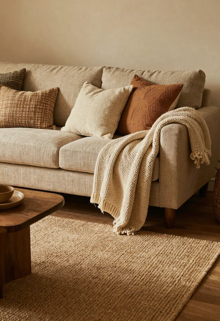 12 Rustic Living Room Ideas with Natural Texture 12 12 Rustic Living Room Ideas with Natural Texture 2. Layered Textiles for Comfort 0