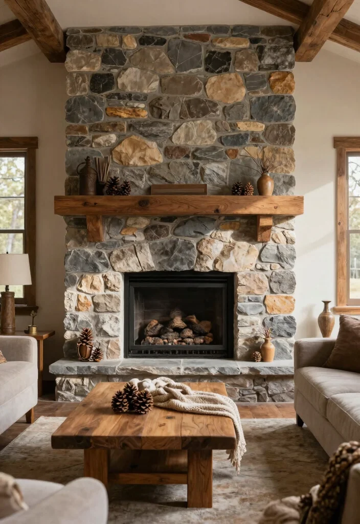 12 Rustic Living Room Ideas with Natural Texture 13 12 Rustic Living Room Ideas with Natural Texture 3. Natural Stone Accents 0