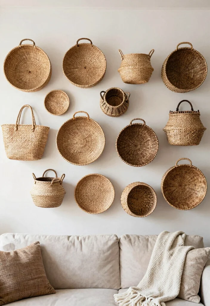 12 Rustic Living Room Ideas with Natural Texture 15 12 Rustic Living Room Ideas with Natural Texture 5. Woven Wall Baskets 0