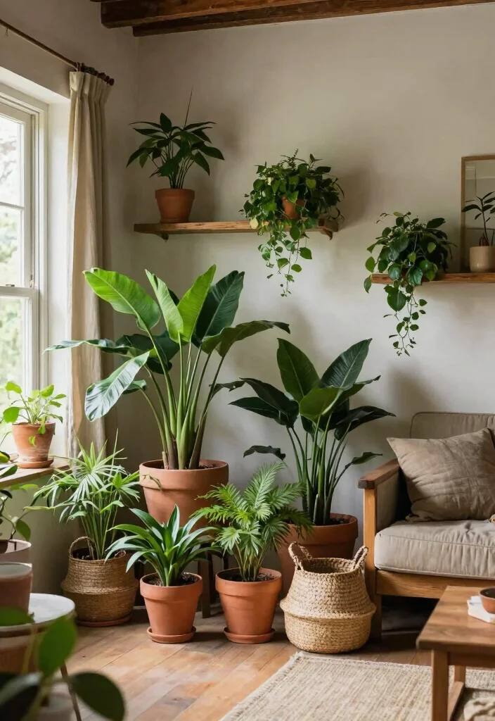 12 Rustic Living Room Ideas with Natural Texture 29 12 Rustic Living Room Ideas with Natural Texture 9. Indoor Plants for Fresh Air 0