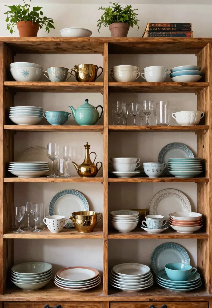 12 Vintage Kitchen Ideas with Old Soul Charm 6. Open Shelving Displays 0