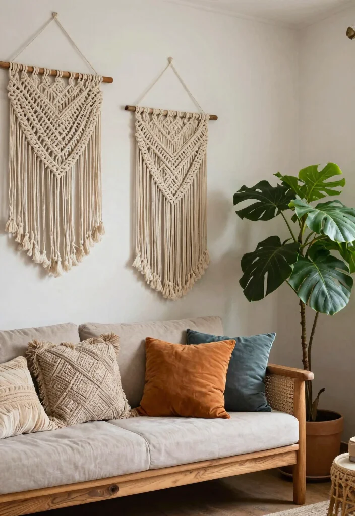 14 Aesthetic Living Room Ideas People Love Saving 1. Macram Wall Hangings 0