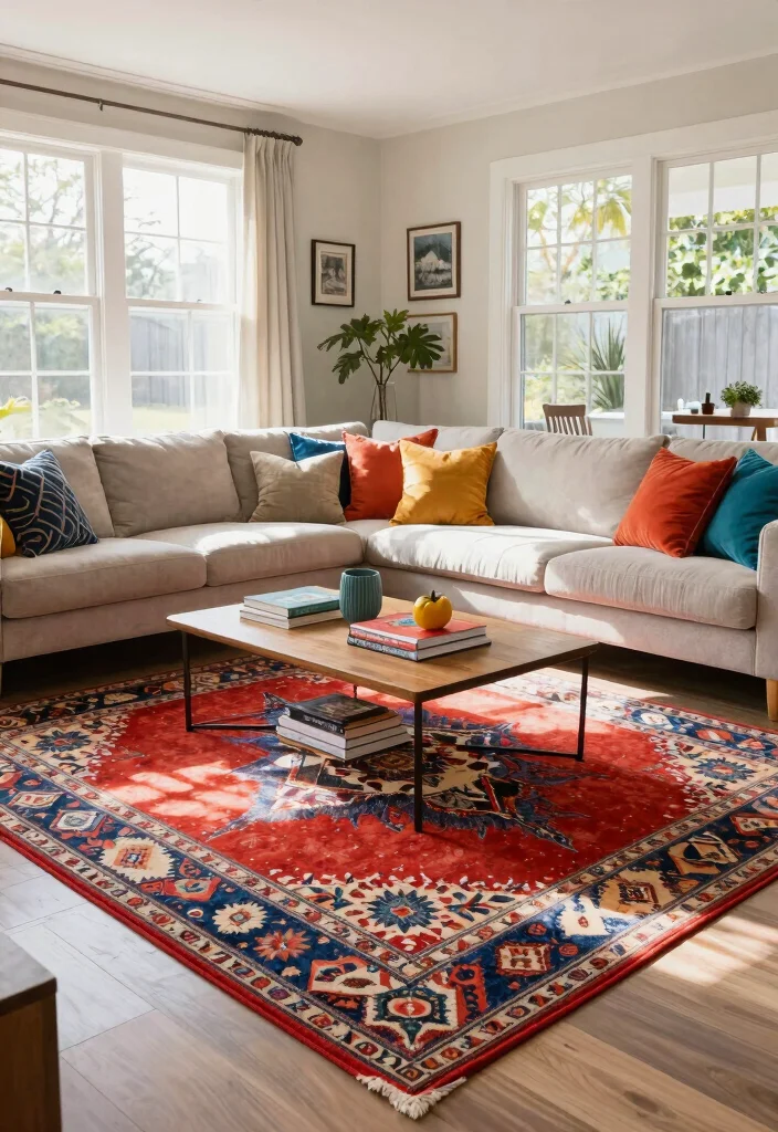 14 Aesthetic Living Room Ideas People Love Saving 9. Statement Rugs 0