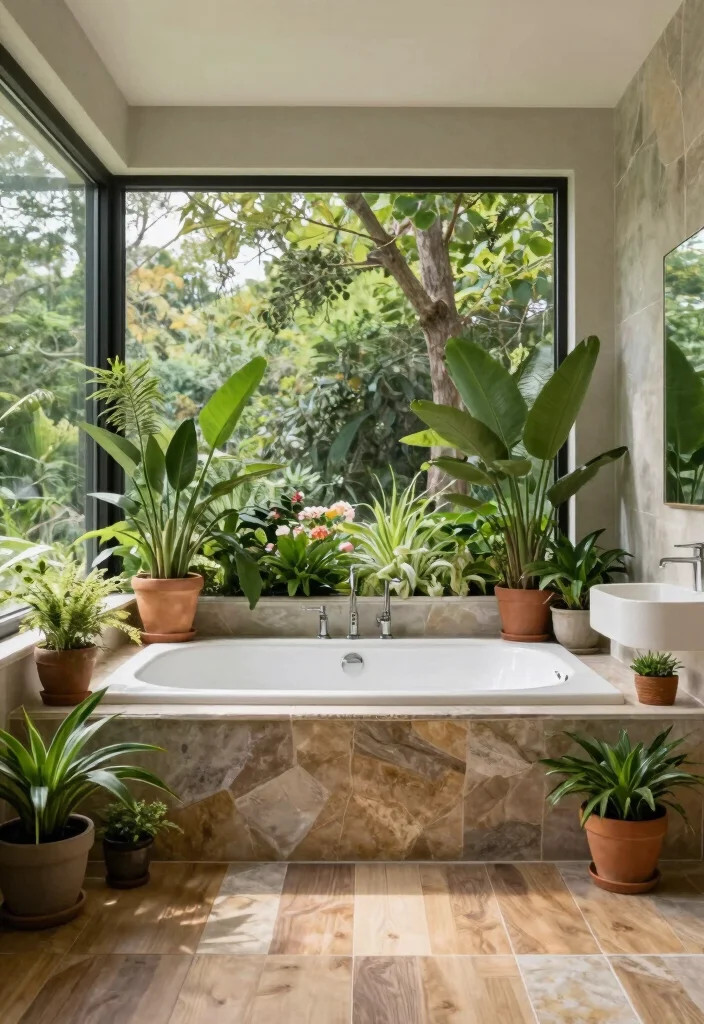 14 Bathroom Ideas with Bathtub for Ultimate Relaxing Vibes 2. Nature inspired Oasis 0
