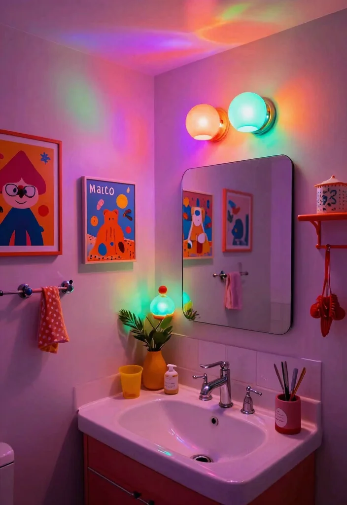 14 Bathroom Mirror and Lighting Ideas Designers Swear By 10. Colorful Lighting Fixtures 0