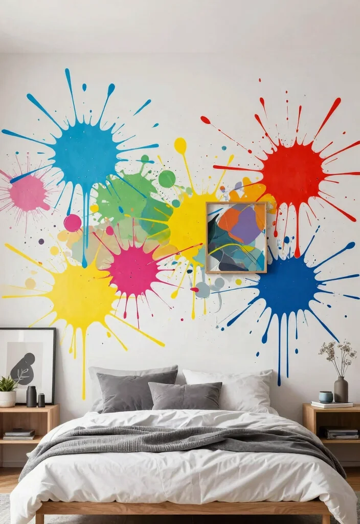 14 Bedroom Accent Wall Ideas That Steal All Attention 13. Artistic Paint Splatter 0