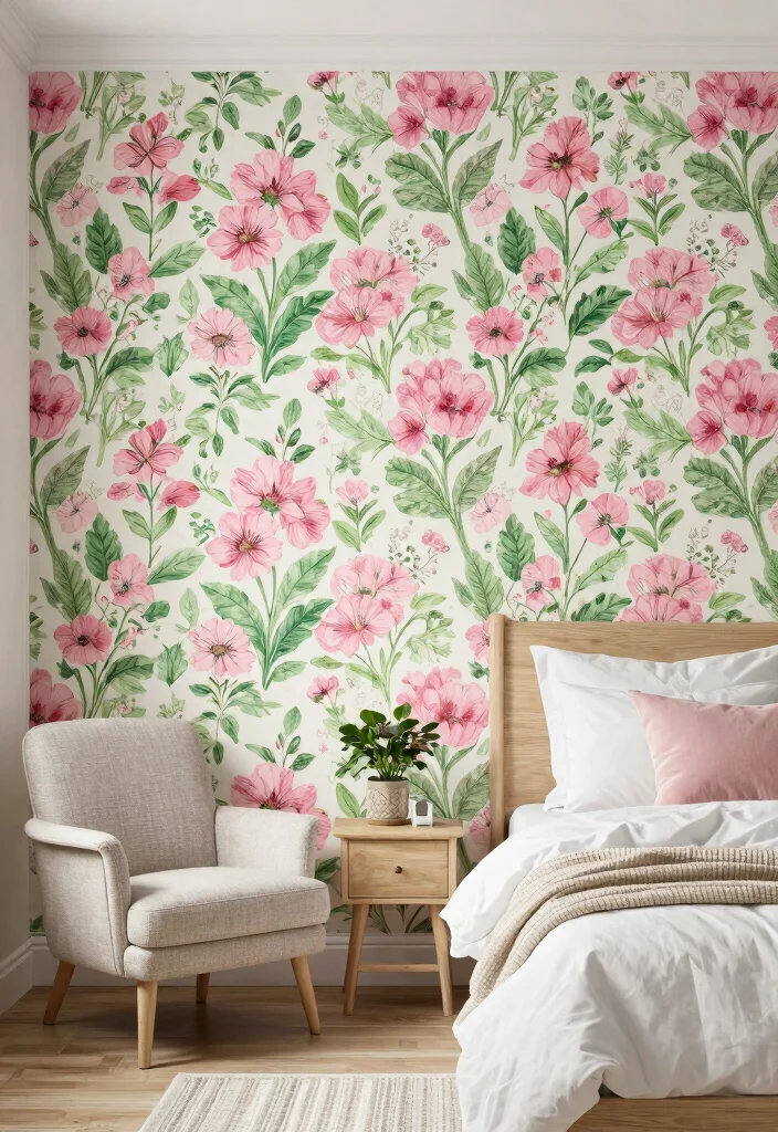 14 Bedroom Accent Wall Ideas That Steal All Attention 5. Whimsical Wallpaper 0