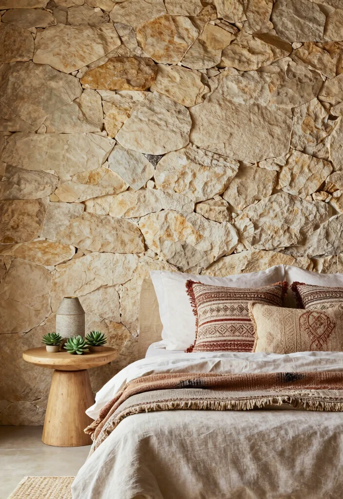 14 Bedroom Accent Wall Ideas That Steal All Attention 7. Natural Stone Accents 0