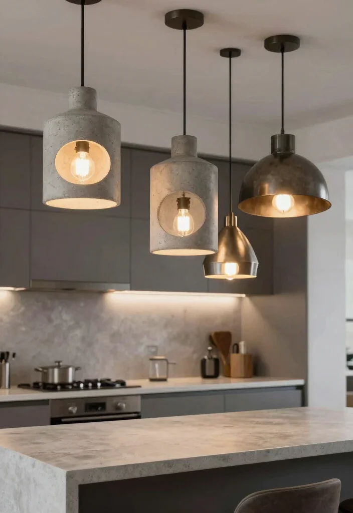 14 Concrete Kitchen Ideas for a Sleek Modern Look 17 14 Concrete Kitchen Ideas for a Sleek Modern Look 7. Statement Lighting 0